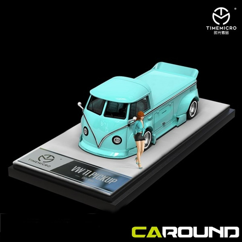 Time Micro 1:64 Volkswagen T1 Pickup Truck Wide Body - Tiffany Blue (including figures)